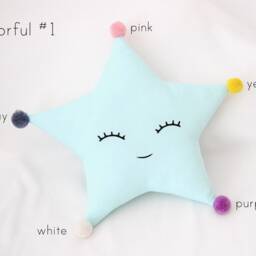 Cute Star Cushion With Pompom For Nursery Decor, Dreamy Pillow Baby Shower Gift Idea Newborn Boy Girl Gender Neutral Bed Children Sky Teepee - thumbnail 3