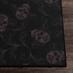 Elegant Skull Kitchen Mat Set, Moody Gothic Non-Slip Rugs with Macabre Florals in Purple & Black, Dark Academia Home Decor Housewarming Gift - thumbnail 2