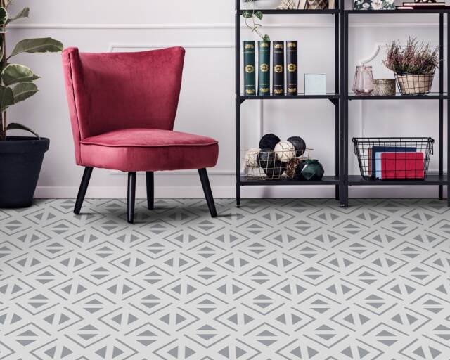 Geometry Triangles Form Vinyl Flooring, Beige Luxury Gray Nursery Minimalist Office Decor, Living Room Decoration - image 1