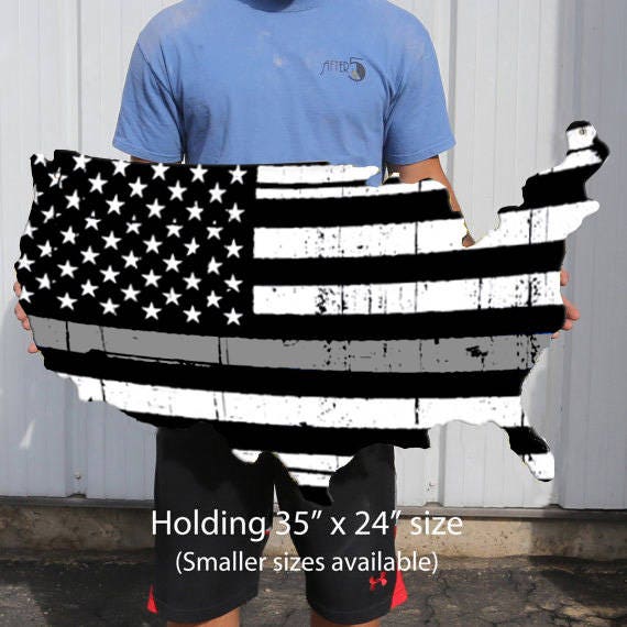 Thin Grey Silver Line Flag Plasma Cut Aluminum Dibond Usa Sign Correctional Officers Probation Officer Decor Wall Art Custom
