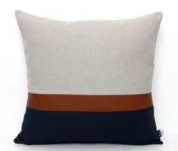 Customizable Colorblock Pillow Cover, Faux Leather Navy Modern Home Accent - thumbnail 1