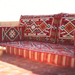 Arabic Oriental Seating Set . Phrygia Majlis - Rug Fabric Floor Seating -Indoor/Outdoor Hookah Lounge Home 6Pcs - thumbnail 2