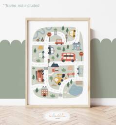 Scandi Cars Map Print, Transport Vehicles Educational Poster, Boy Nursery Decor, Playroom Prints, Kids Wall Art - thumbnail 1