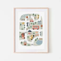Scandi Cars Map Print, Transport Vehicles Educational Poster, Boy Nursery Decor, Playroom Prints, Kids Wall Art - thumbnail 3
