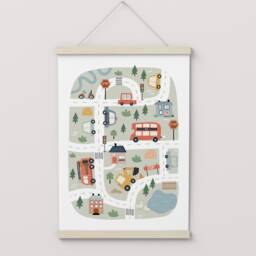 Scandi Cars Map Print, Transport Vehicles Educational Poster, Boy Nursery Decor, Playroom Prints, Kids Wall Art - thumbnail 2