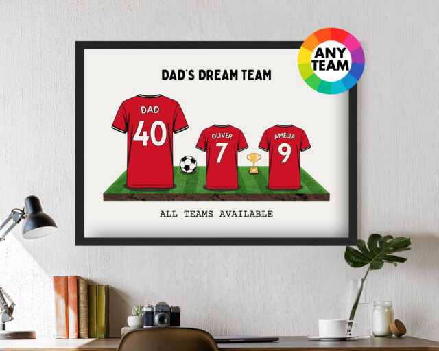 Custom Manchester Dream Team Football Shirt Artwork - Frames Available Gift For Man Dad Husband Utd Family Wall United Father's Day Print - image 1