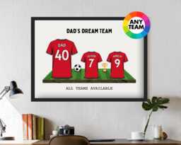 Custom Manchester Dream Team Football Shirt Artwork - Frames Available Gift For Man Dad Husband Utd Family Wall United Father's Day Print - thumbnail 1