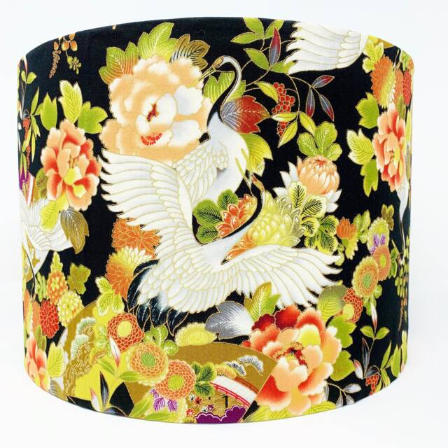 Japanese Crane Lampshade Black & Gold Asian Light Shade - image 1