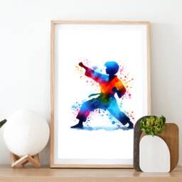 Boys Karate Wall Poster - Set Of 3 Prints - Watercolour Art Bedroom Home Decor Pictures Kids Fight Sport Gifts - thumbnail 2