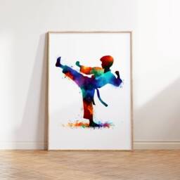 Boys Karate Wall Poster - Set Of 3 Prints - Watercolour Art Bedroom Home Decor Pictures Kids Fight Sport Gifts - thumbnail 3