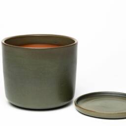 Large Plant Pot With Saucer - Handmade Pottery Collection Moss - thumbnail 2