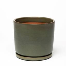 Large Plant Pot With Saucer - Handmade Pottery Collection Moss - thumbnail 3