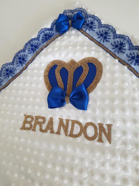 Personalized Royal Blue & Gold Baby Boy Blanket With Big Crown - image 1