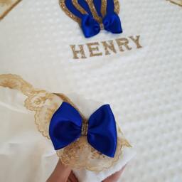 Personalized Royal Blue & Gold Baby Boy Blanket With Big Crown - thumbnail 2