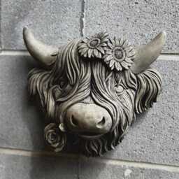stone Garden Detailed Highland Cow Head Wall Hanging Plaque Ornament Gift - thumbnail 3