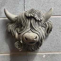 stone Garden Detailed Highland Cow Head Wall Hanging Plaque Ornament Gift - thumbnail 2