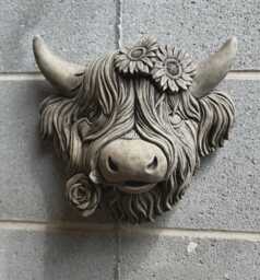 stone Garden Detailed Highland Cow Head Wall Hanging Plaque Ornament Gift - thumbnail 1