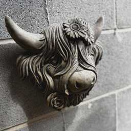 stone Garden Detailed Highland Cow Head Wall Hanging Plaque Ornament Gift - thumbnail 4
