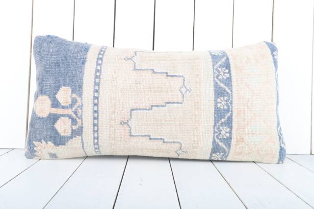 Vintage Turkish Kilim Lumbar Pillow Cover 12x24 Inch, Handmade - image 1