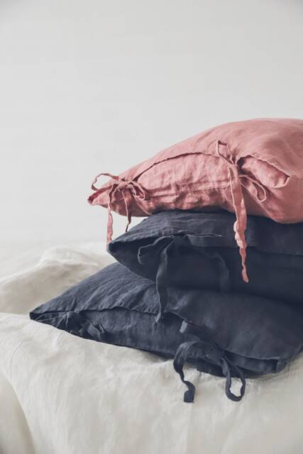 Linen Pillowcases Set Of 2 Softened Washed Pillow Covers With Ties - image 1