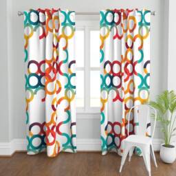 Colorful Circles Curtain Panel - Bright Graphic Serpentine 80S 90S Retro Custom Swirls & Curls By Alchemiedesign - thumbnail 2