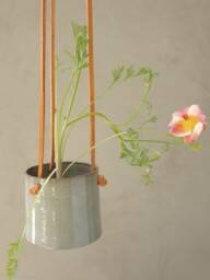 Turquoise Hanging Planter With Leather Straps, Indoor Or Outdoor Ceramic Pot, Small Pottery Planter, Succulent