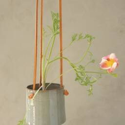 Turquoise Hanging Planter With Leather Straps, Indoor Or Outdoor Ceramic Pot, Small Pottery Planter, Succulent - thumbnail 2