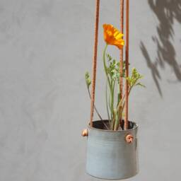 Turquoise Hanging Planter With Leather Straps, Indoor Or Outdoor Ceramic Pot, Small Pottery Planter, Succulent - thumbnail 3