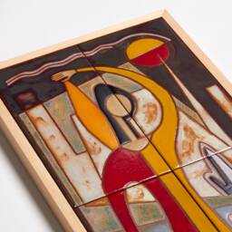 Mid Century Modern Wall Decor, Female Figure Colorful Art, Womens Day Ceramic Tile, Pottery Handmade, Ceramics Framed Bas Relief - thumbnail 3