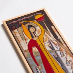Mid Century Modern Wall Decor, Female Figure Colorful Art, Womens Day Ceramic Tile, Pottery Handmade, Ceramics Framed Bas Relief - thumbnail 2