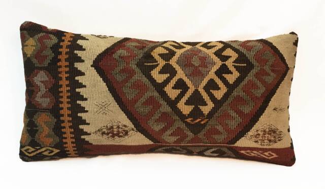 "Kilim Pillow, Wool Kilim Cousin From Anatolia , 30x60 cm, 12""x24" - image 1