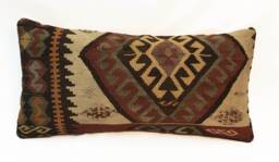 "Kilim Pillow, Wool Kilim Cousin From Anatolia , 30x60 cm, 12""x24" - thumbnail 1