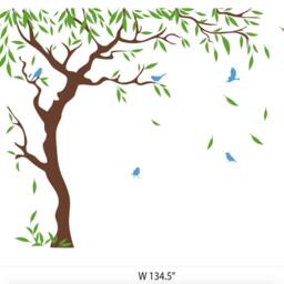 Nursery Tree Birds & Flying Leaves Decal Ideas Stick On Wall Art Decals For Walls Personalized - Large Sd 088 - thumbnail 2