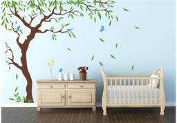 Nursery Tree Birds & Flying Leaves Decal Ideas Stick On Wall Art Decals For Walls Personalized - Large Sd 088 - thumbnail 1