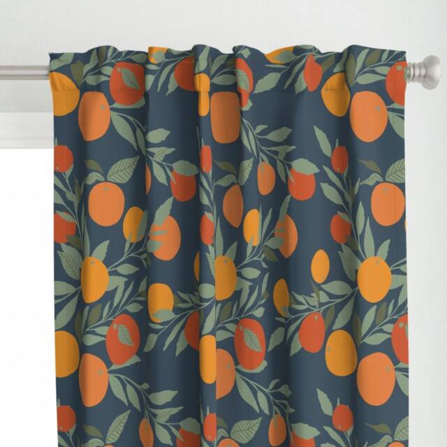 Citrus Curtain Panel - Summer Fruit Oranges Spring Home Kitchen Decor Custom Navy Tangerine Jumbo By Indybloomdesign - image 1