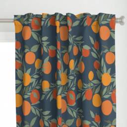 Citrus Curtain Panel - Summer Fruit Oranges Spring Home Kitchen Decor Custom Navy Tangerine Jumbo By Indybloomdesign