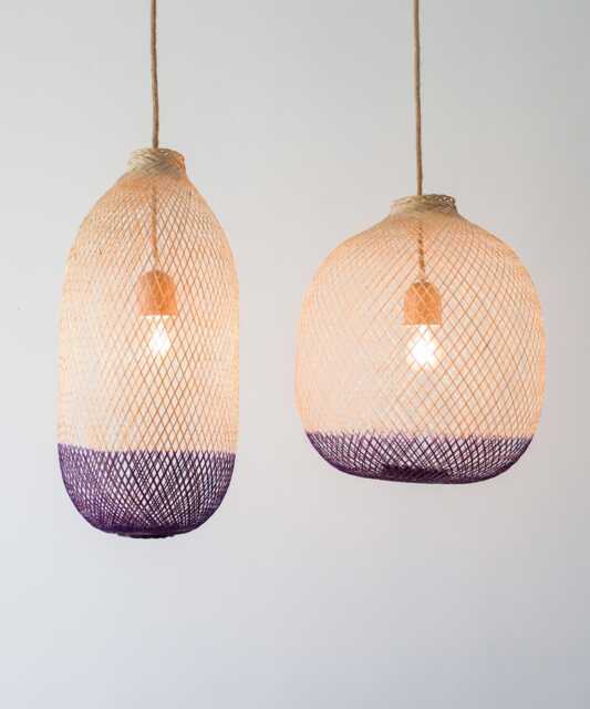 Hand-Dyed Bamboo Pendant Light, Deep Purple Fish Trap Lamp Shade - image 1