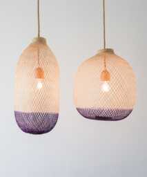 Hand-Dyed Bamboo Pendant Light, Deep Purple Fish Trap Lamp Shade