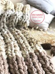 Chunky Knit Throw Super Chunky Blanket Arm Merino Wool Giant Beige Brown