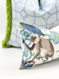 Monkey Embroidered Pillow Cover , Chinoiserie Style Throw - thumbnail 1