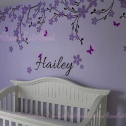 Nursery Wall Decal Baby Girl & Name Decals Cherry Blosssoms Sticker Wedding Office-Pink Vines With Butterfly Decals-Dk114 - thumbnail 3