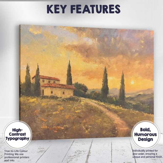 Tuscan Countryside Villa Cypress Trees Golden Sunset Landscape Canvas Wall Art Print Decor Picture Ready To Hang - image 1