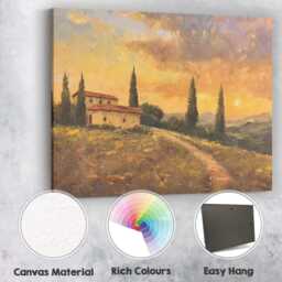 Tuscan Countryside Villa Cypress Trees Golden Sunset Landscape Canvas Wall Art Print Decor Picture Ready To Hang - thumbnail 2