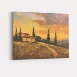 Tuscan Countryside Villa Cypress Trees Golden Sunset Landscape Canvas Wall Art Print Decor Picture Ready To Hang - thumbnail 4