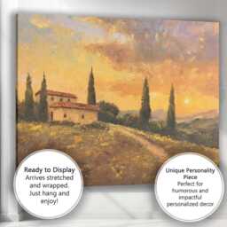 Tuscan Countryside Villa Cypress Trees Golden Sunset Landscape Canvas Wall Art Print Decor Picture Ready To Hang - thumbnail 3