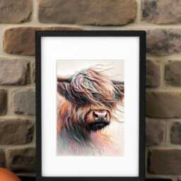 Angus in The Fog Highland Cow Framed Print Scottish Room Decor - A4, 16 Inch Frame - thumbnail 2