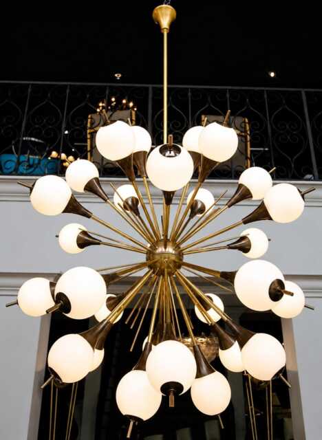 1950S Mid Century Modern Sputnik Chandelier, Brass Globe Luxury Ceiling Light, Living Room Hall Big Lighting Fixture - image 1