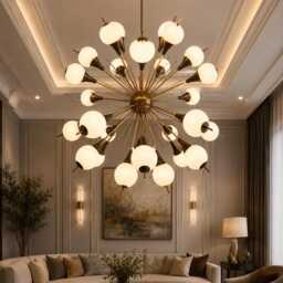 1950S Mid Century Modern Sputnik Chandelier, Brass Globe Luxury Ceiling Light, Living Room Hall Big Lighting Fixture - thumbnail 2