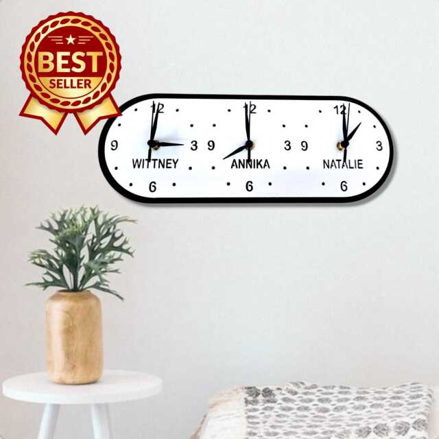 Personalized Three Time Zone Clock Family & Friends Name Sign - image 1