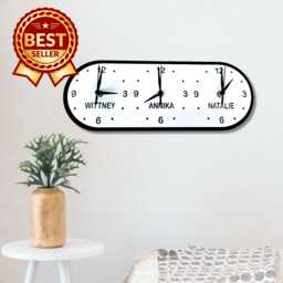 Personalized Three Time Zone Clock Family & Friends Name Sign - thumbnail 1